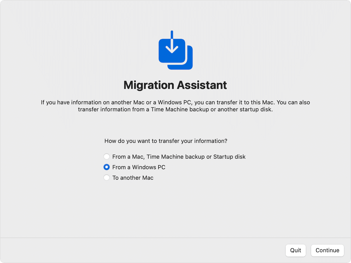 Migration Assistant - Windows PC to Mac