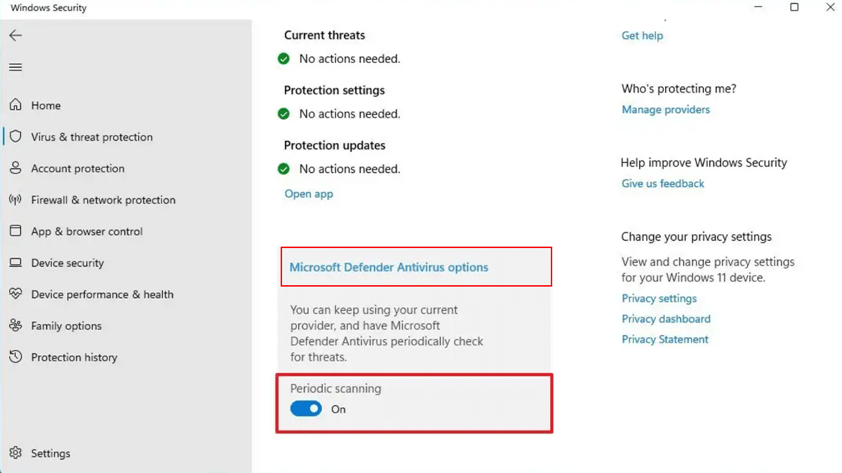 How to enable Defender Antivirus periodic scanning on Windows 11_3