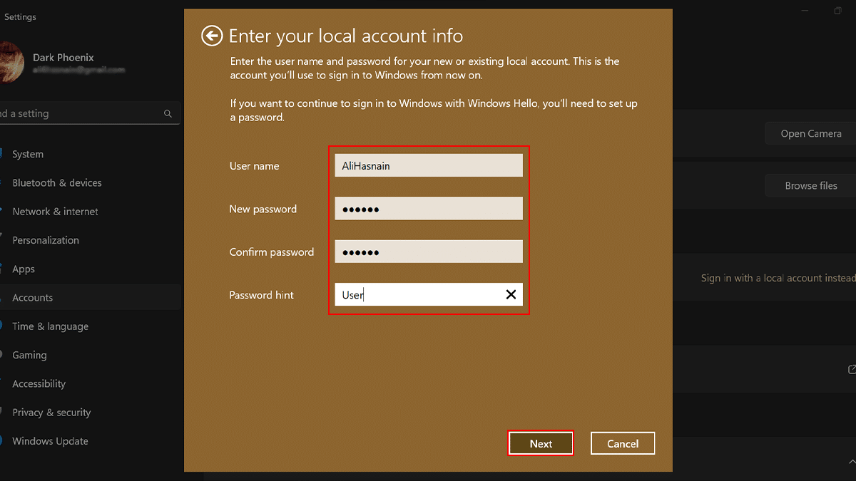 How to switch from Microsoft account to local account on Windows 11_4