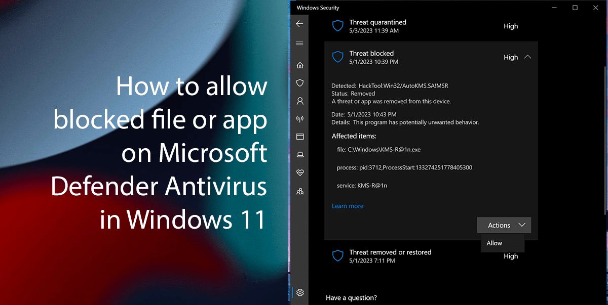 How to allow blocked file or app on Microsoft Defender Antivirus in Windows 11 featured