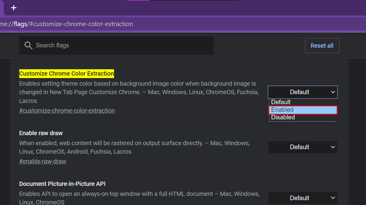 How to enable color theme based on new tab image in Chrome 2