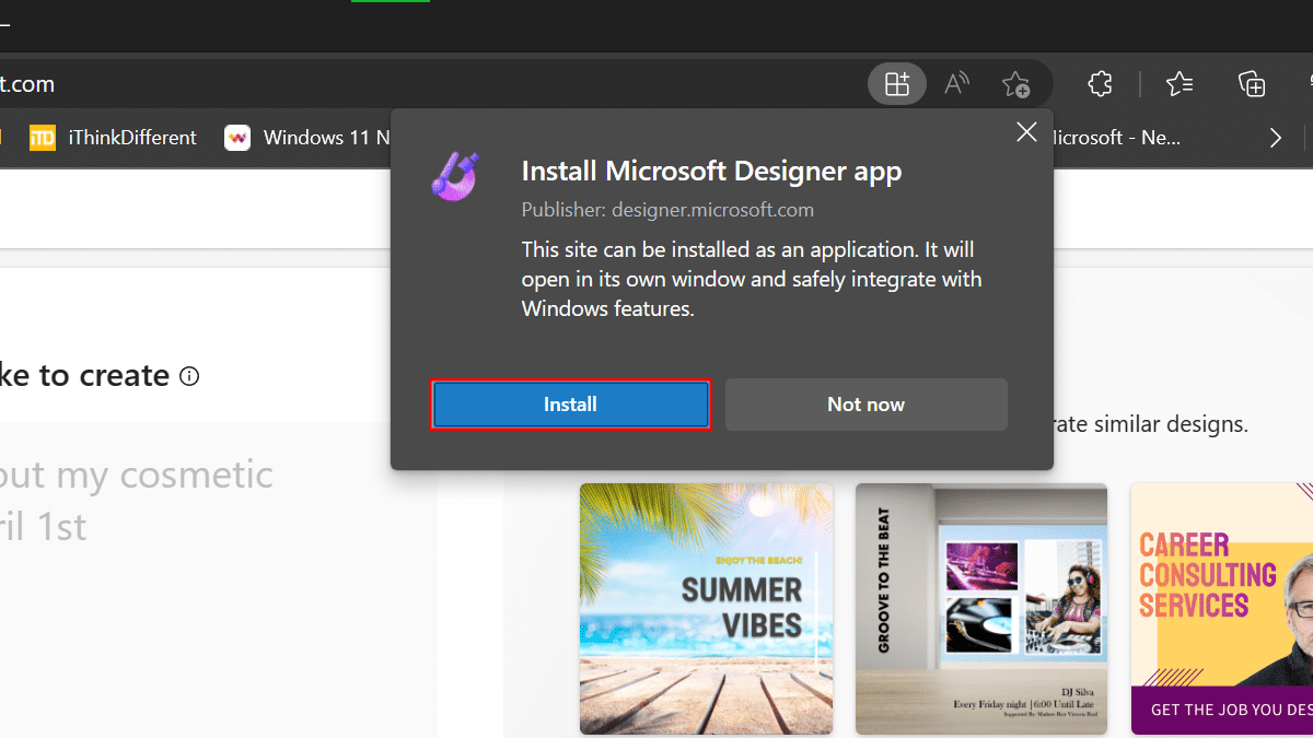 How to install Microsoft Designer as an app on Windows 11 3