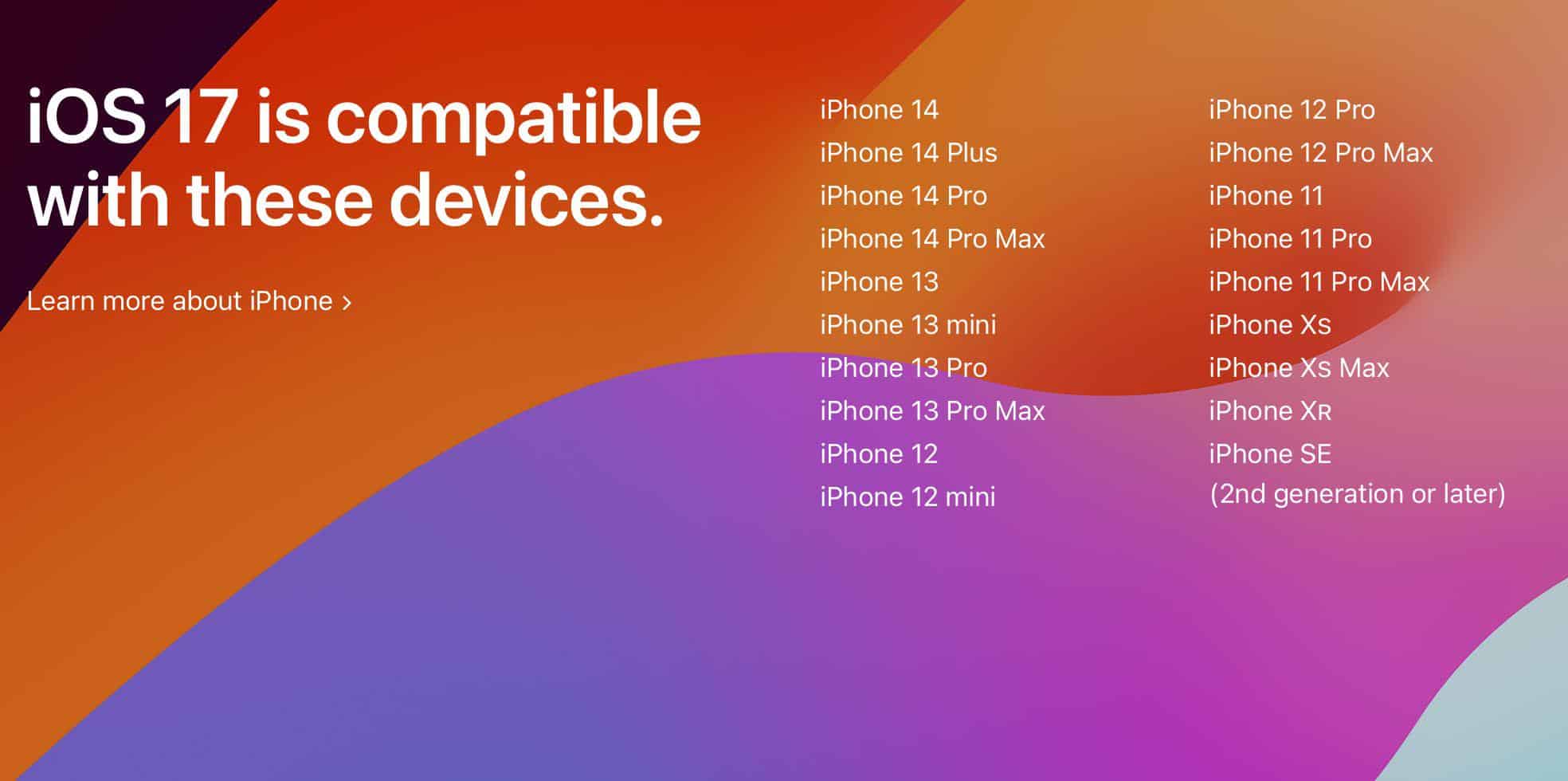 iOS 17 compatible devices