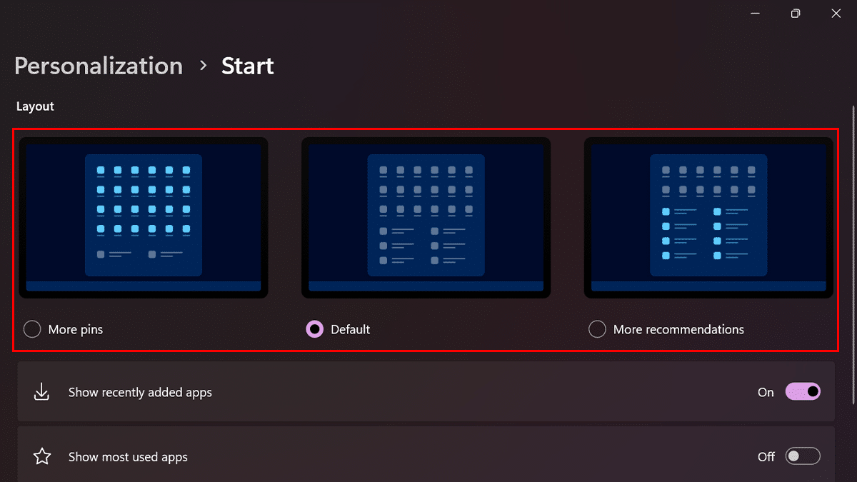How to change Start menu pins layout in Windows 11 2