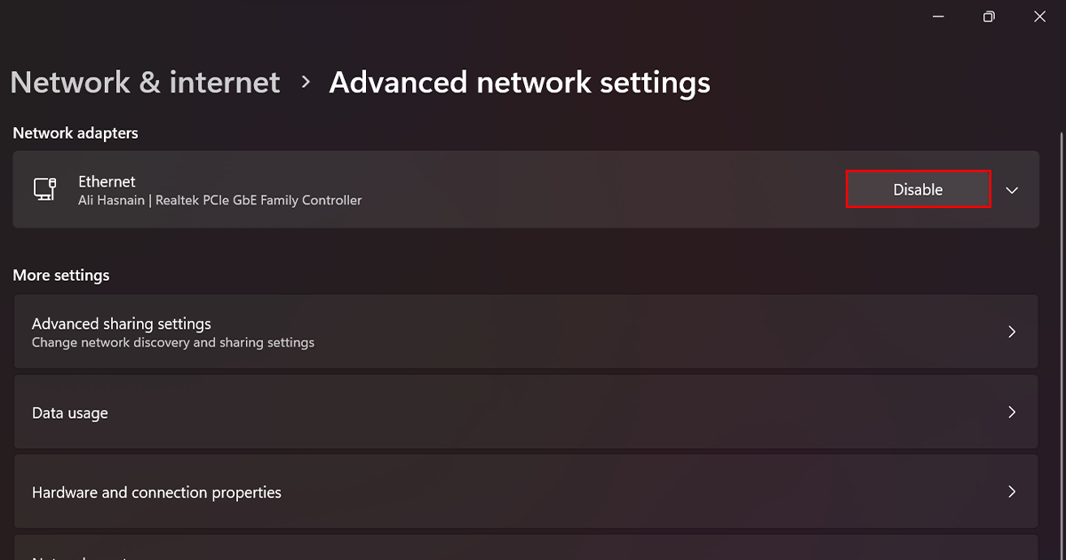 How to disable WiFi or Ethernet network adapter on Windows 11 2