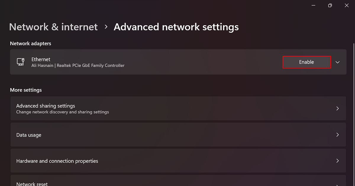 How to disable WiFi or Ethernet network adapter on Windows 11 3