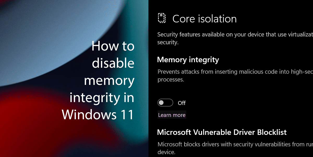 How to disable memory integrity in Windows 11 featured