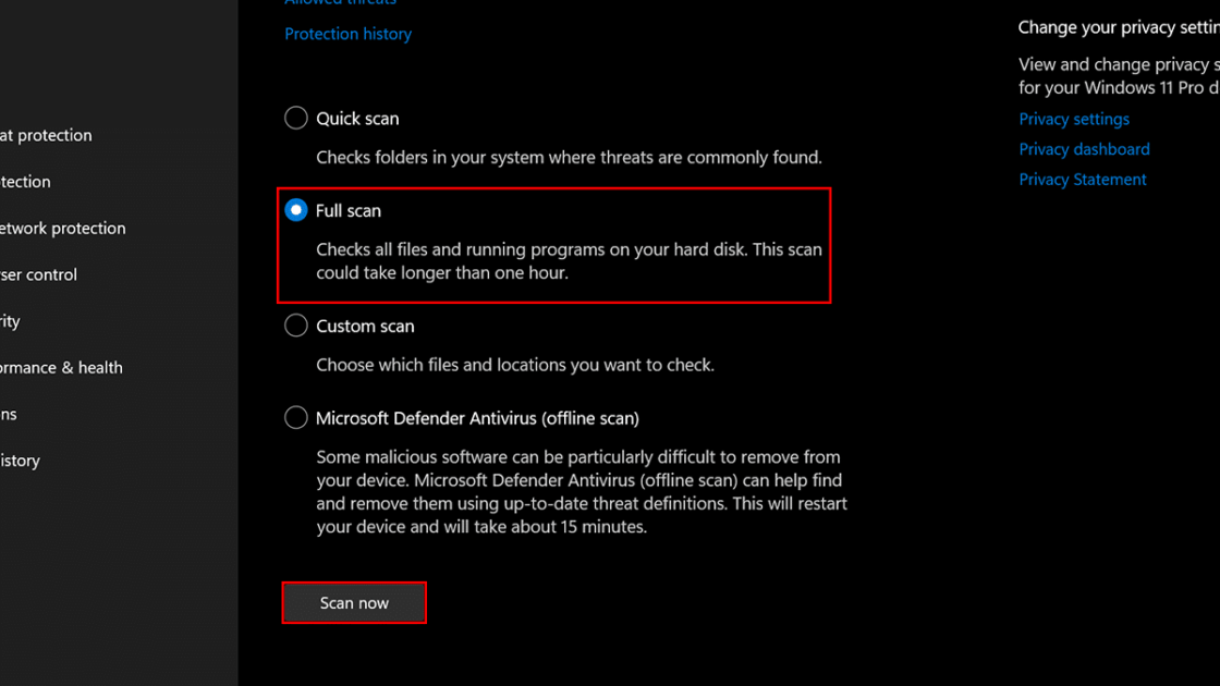 How to run Microsoft Defender full virus scan in Windows 11 3