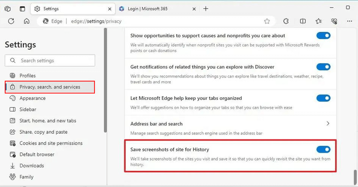 How to enable Microsoft Edge's screenshots for site history in Windows 11 2