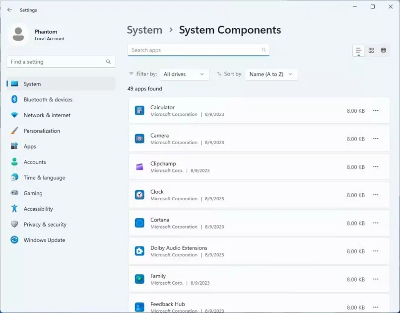 Windows 11 gets a new “System Components” page in the Settings