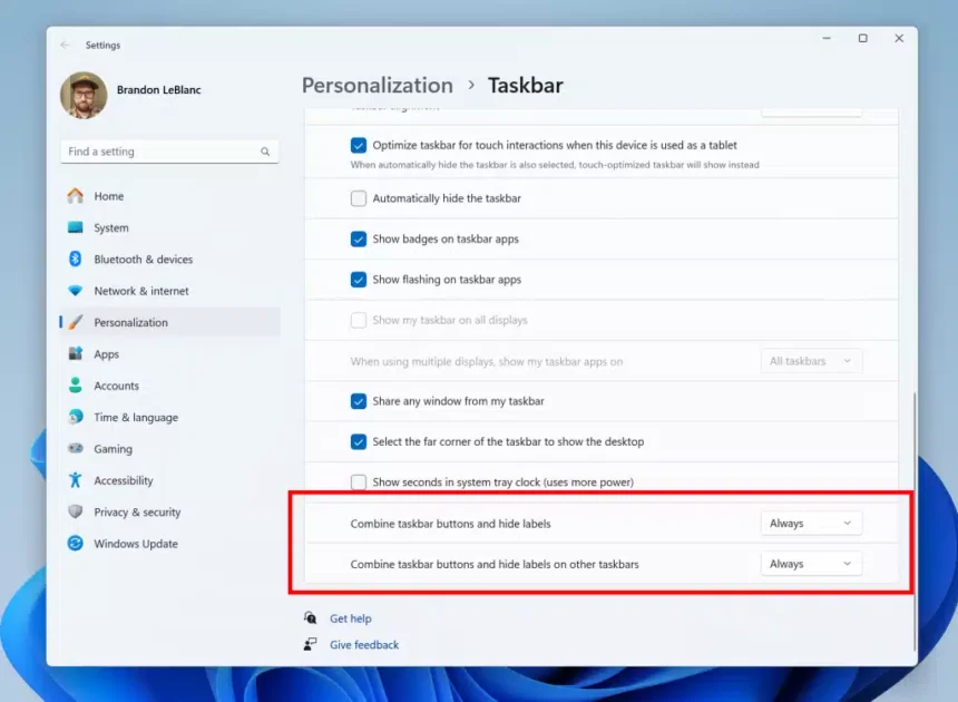 Windows 11 never-combine-mode-settings-update