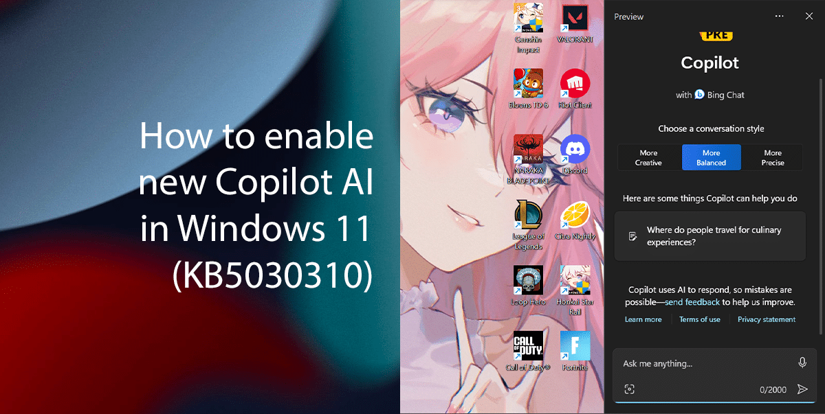 How to enable new Copilot AI in Windows 11 (KB5030310) featured