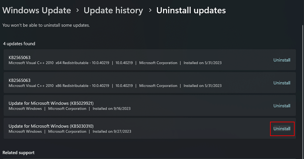 How to uninstall Windows 11 (KB5030310) update 3