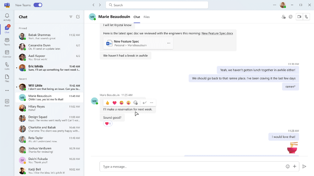 Microsoft Teams Updates to the chat message hover menu