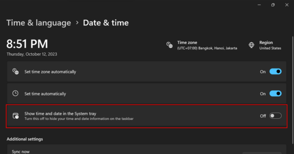 Easiest way to hide date and time from Taskbar in Windows 11