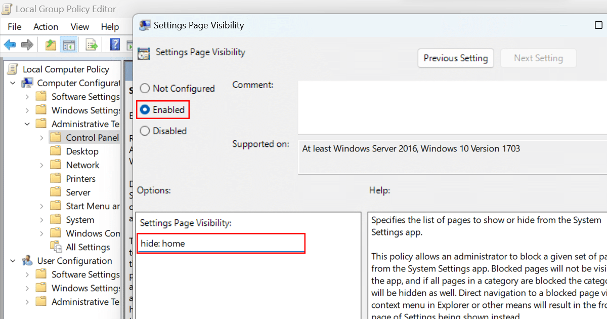 How to completely remove new Settings Home page in Windows 11