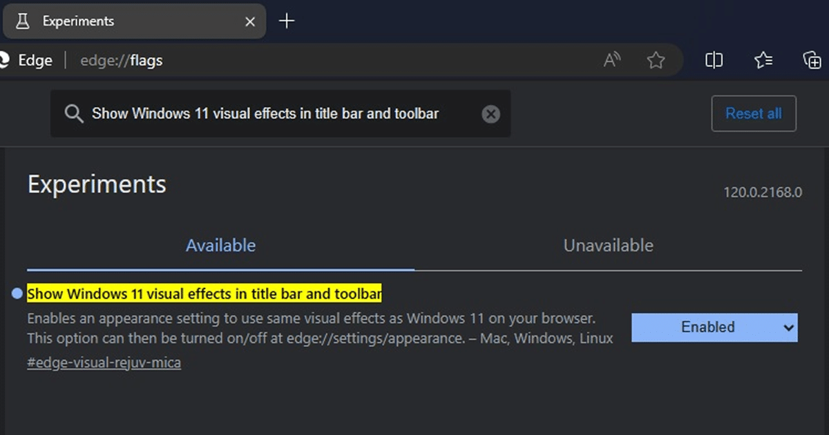 Microsoft Edge Mica effect