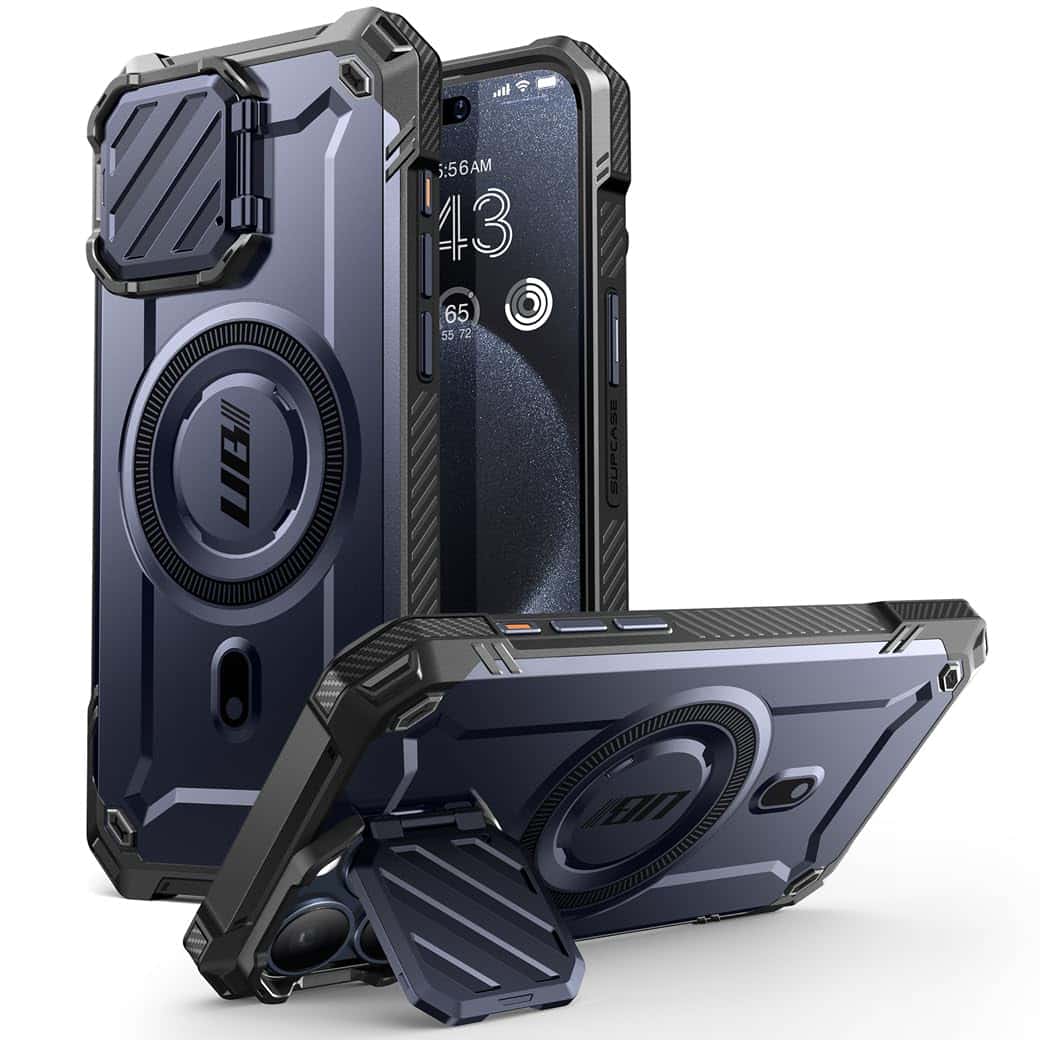 SUPCASE UBMag XT for iPhone 15 Pro Max Case with Camera Cover, Heavy Duty Rugged Case with Built-in Kickstand