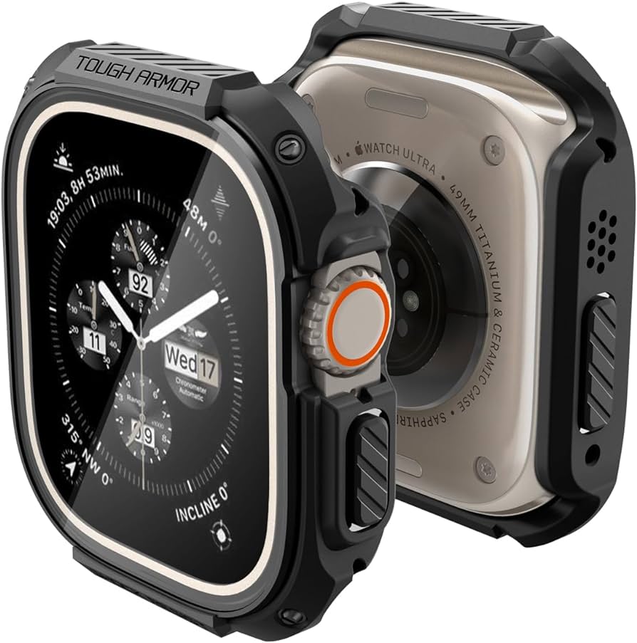 Spigen Tough Armor Designed for Apple Watch Ultra 2 with Durable Full Coverage and Built-in Touch Sensitive Tempered Glass Screen Protector