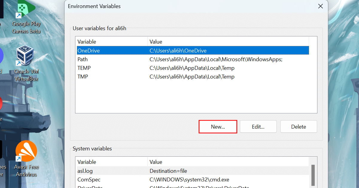 Creating Environment Variables in Windows 11