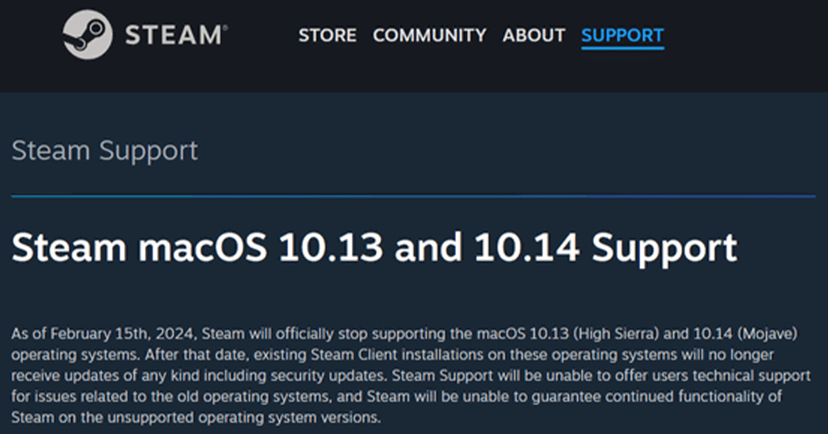 Steam drops support