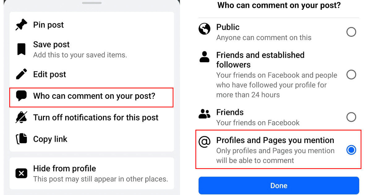 turn off comments on Facebook post