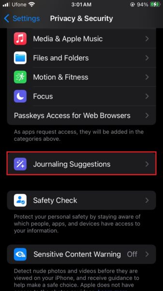 iOS 17 Discoverable by Others Journal app