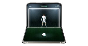 Penalty Area Face2Face running on a partially folded iPhone Duo