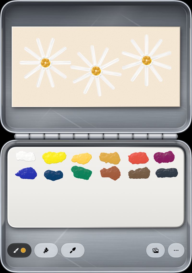 Daisies painted in AltoPaint with thick white petals showing bristle grooves