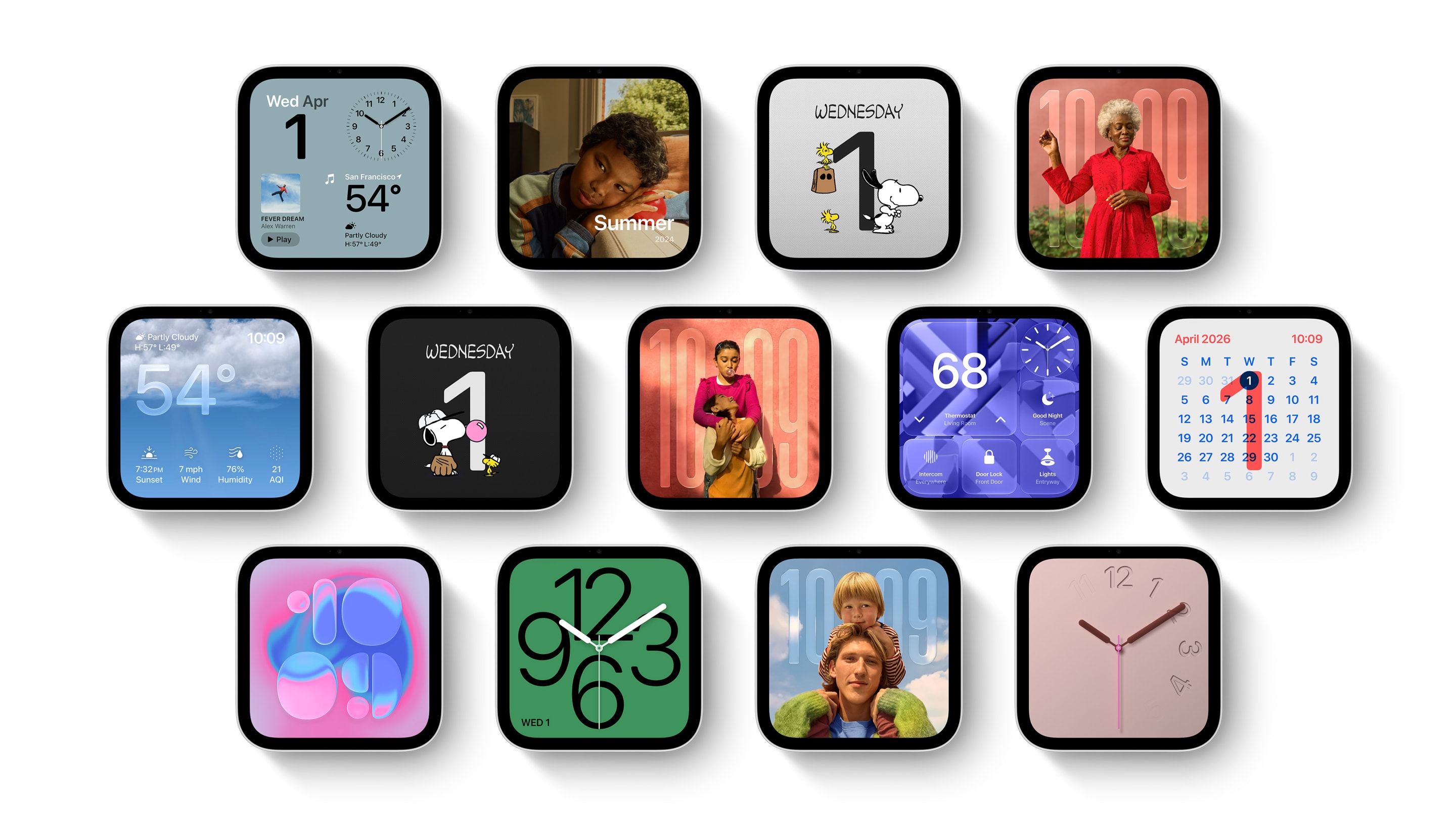 Apple HomeView displays showing a collection of faces