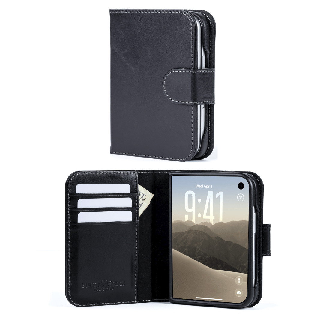Burton Goods Pocket Book leather folio case for iPhone Duo in Onyx Black
