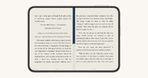 CalibReader showing a two-page book spread on the open iPhone Duo