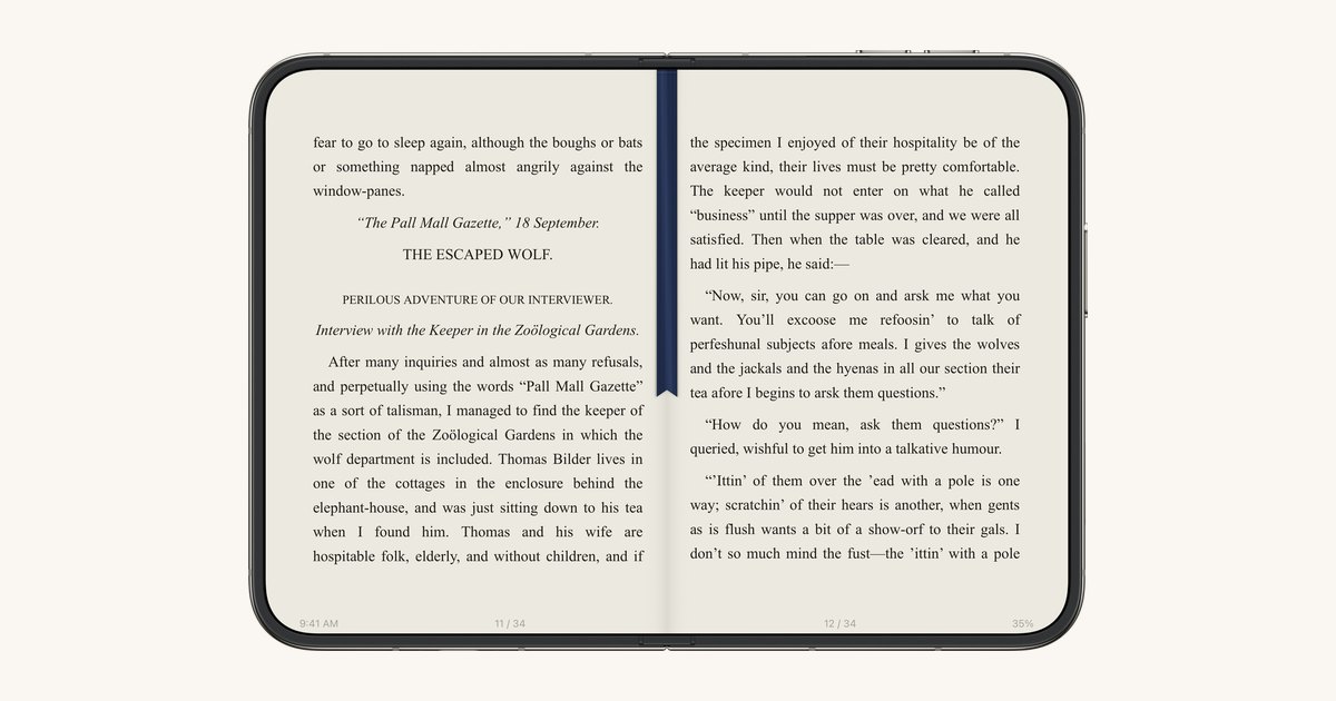 CalibReader showing a two-page book spread on the open iPhone Duo