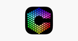Chromagraph Camera app icon, a hexagon of rainbow-colored dots on a black rounded square