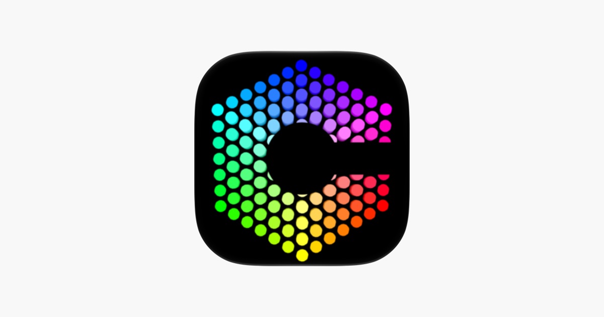Chromagraph Camera app icon, a hexagon of rainbow-colored dots on a black rounded square