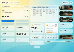 Dashboard: Smart Home and RTSP showing paged tiles on an unfolded iPhone Duo in landscape