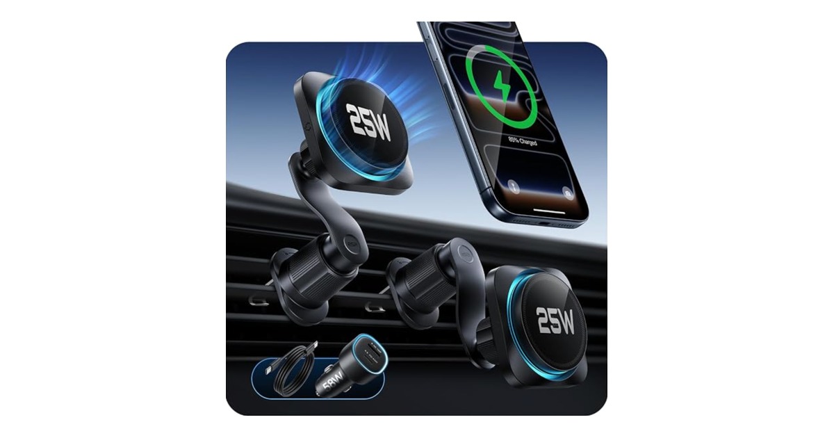ESR OmniLock Qi2.2 25W MagSafe car mount charger for iPhone Duo