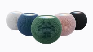 HomePod mini 2 in white, blue, green, pink and midnight
