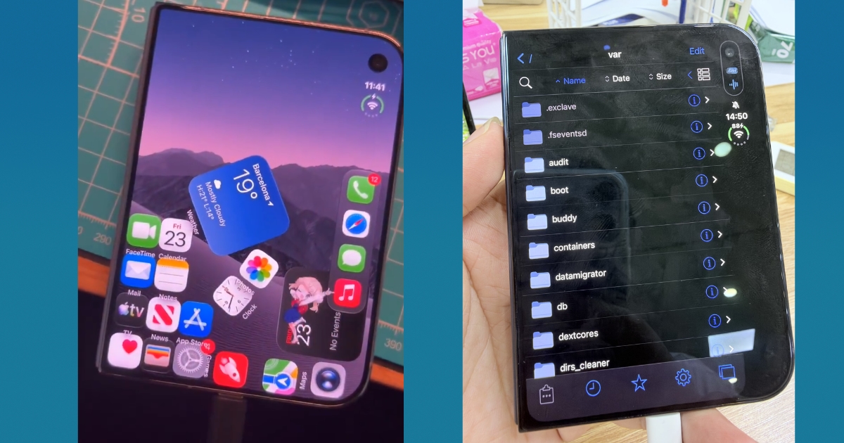 iPhone Duo jailbreak showing a file manager browsing the /var folder