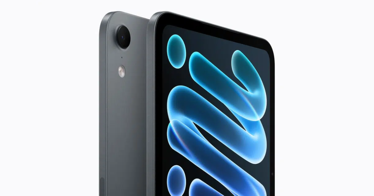 The new iPad mini in midnight, which supports fast charging with a 35W adapter