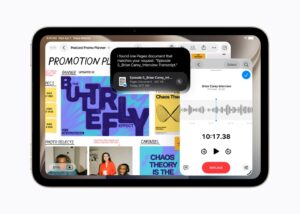 The new iPad mini showing multiple windows open in iPadOS 27