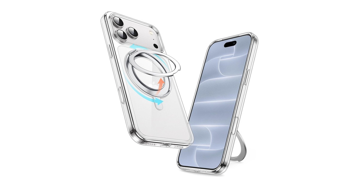 JETech 360 Rotatable Ring Stand Clear iPhone 18 Pro case