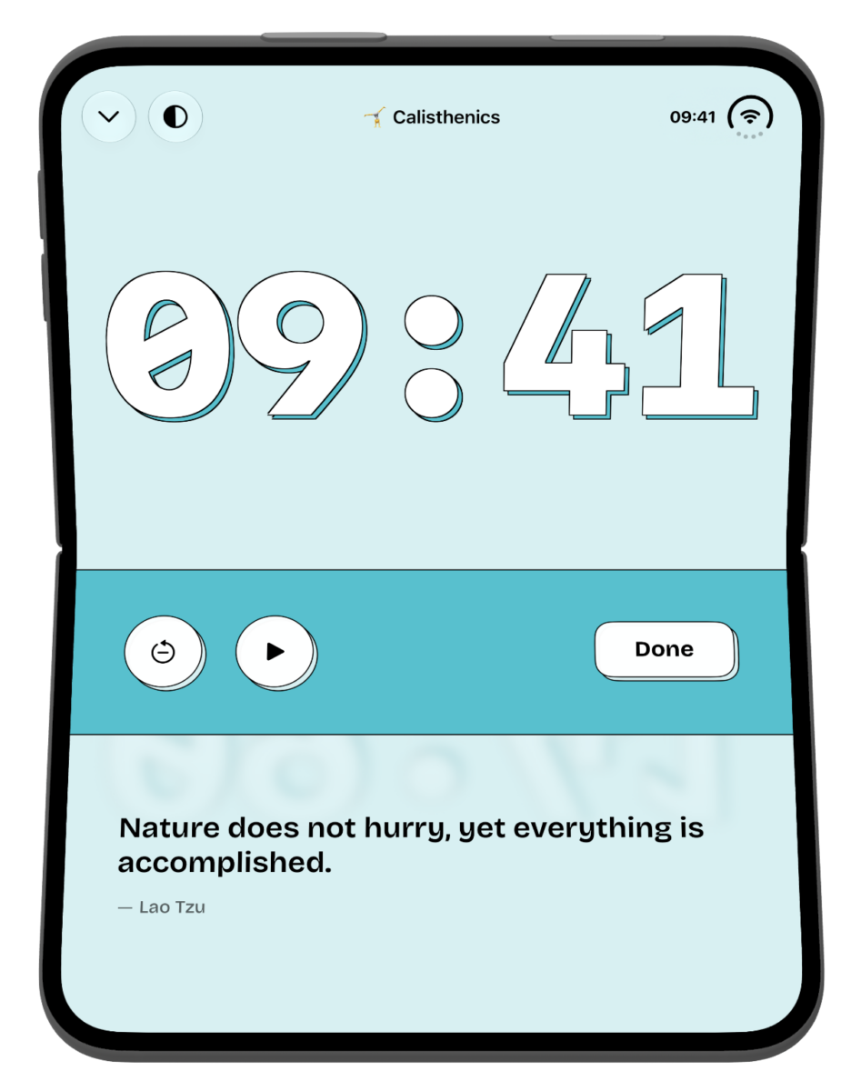 timespent on a half-folded iPhone Duo with a large timer on the top half and controls on the bottom half